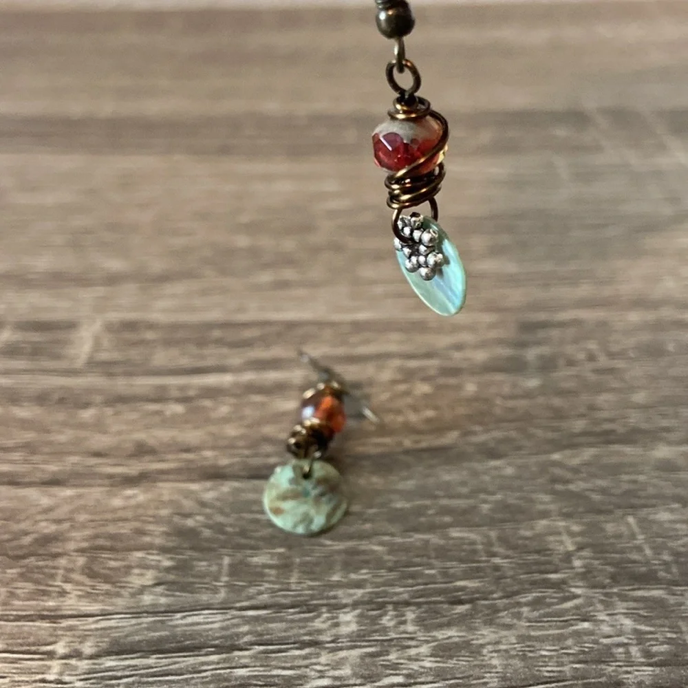 Handcrafted abalone shell dangle earrings beaded festival boho vacation jewelry